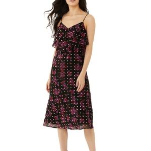 NWT Scoop Floral Gold Dot Ruffle Midi Dress
